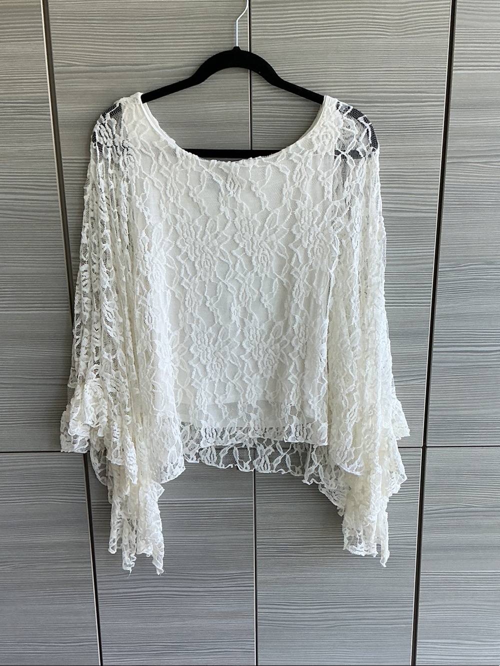 Women's White Lace Poncho Blouse - Elegant Sheer Layer
